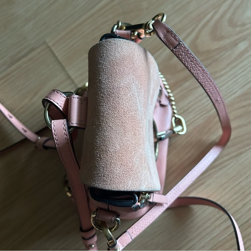 Chloe Faye Pink Suede Two Way Mini Backpack Bag